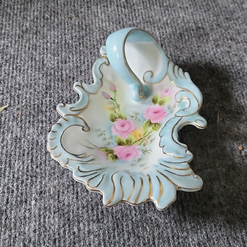Vintage small porcelain floral jewelry dish